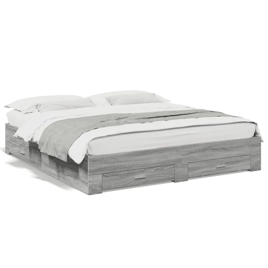 Cadre de lit avec tiroirs sans matelas sonoma gris 200x200 cm - 2