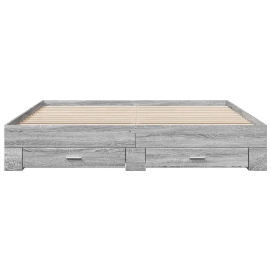 Cadre de lit avec tiroirs sans matelas sonoma gris 200x200 cm - 4