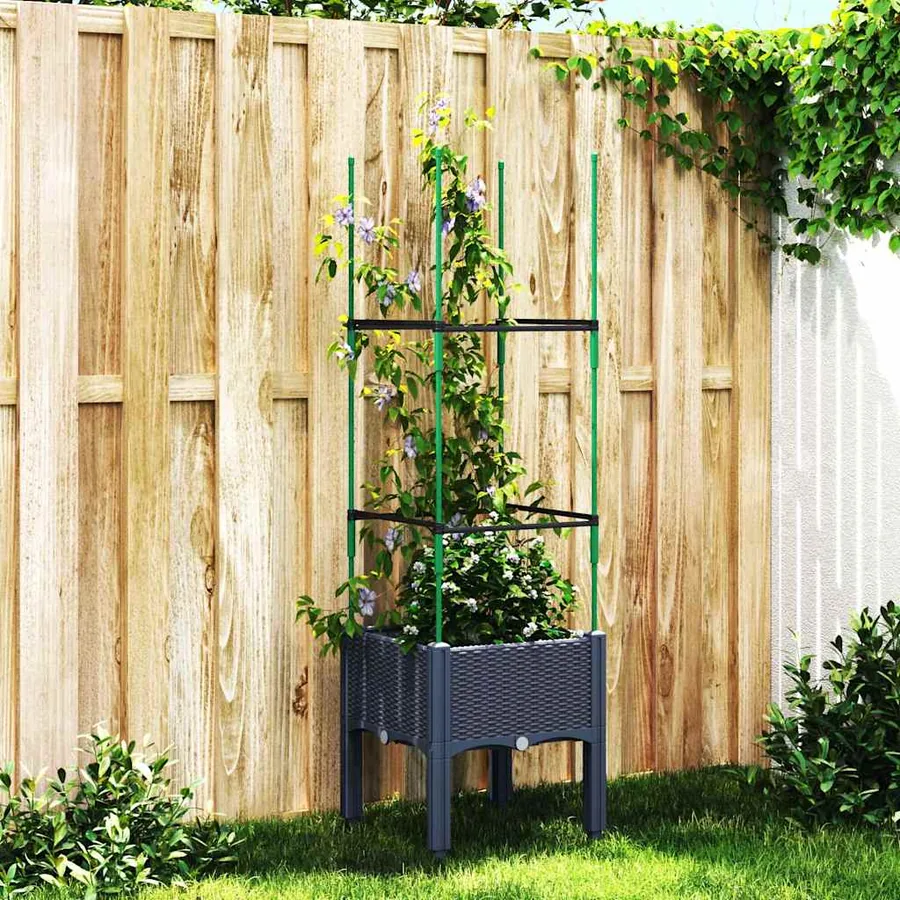 Jardinière avec treillis bleu gris 40x40x142,5 cm PP