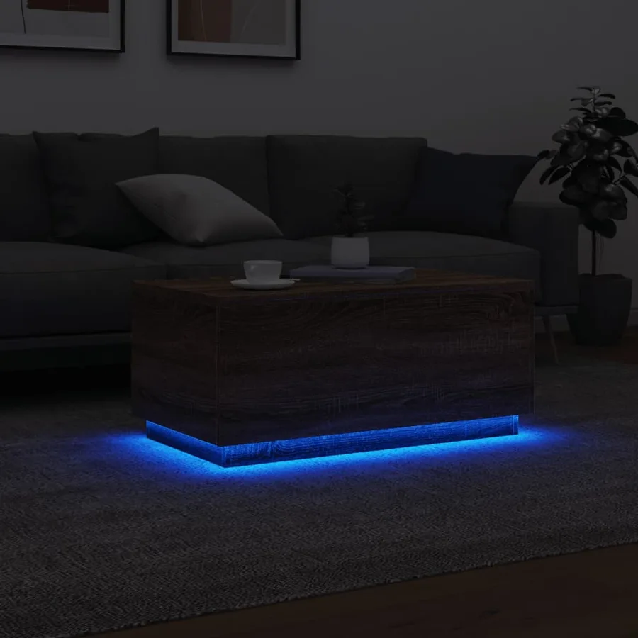 Table basse avec lumières LED chêne marron 90x50x40 cm - 5