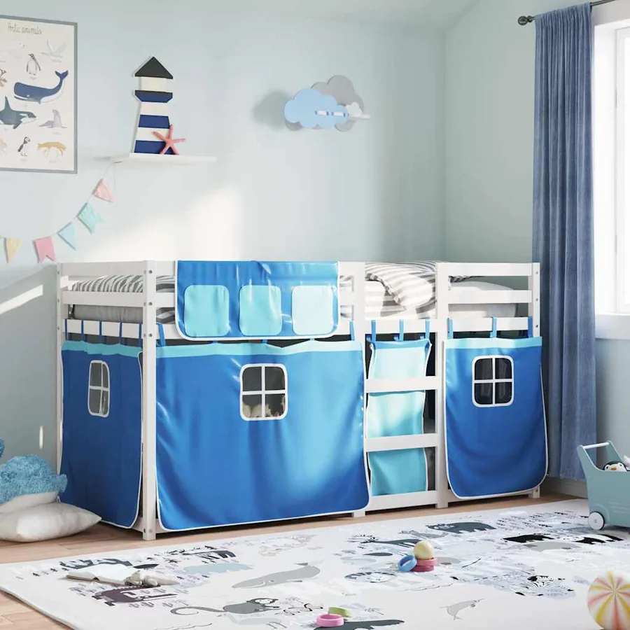 Lit superposé sans matelas bleu 75x190 cm bois de pin massif