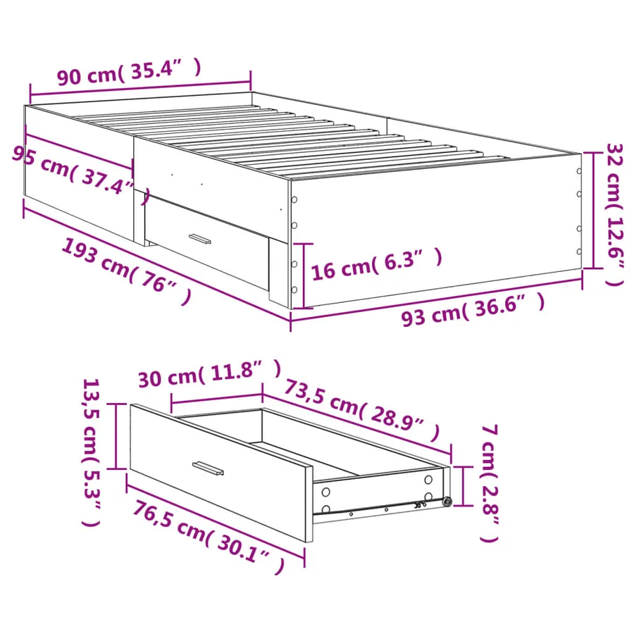 Cadre de lit avec tiroirs sans matelas blanc 90x190 cm - 10