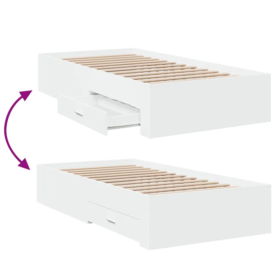 Cadre de lit avec tiroirs sans matelas blanc 90x190 cm - 7