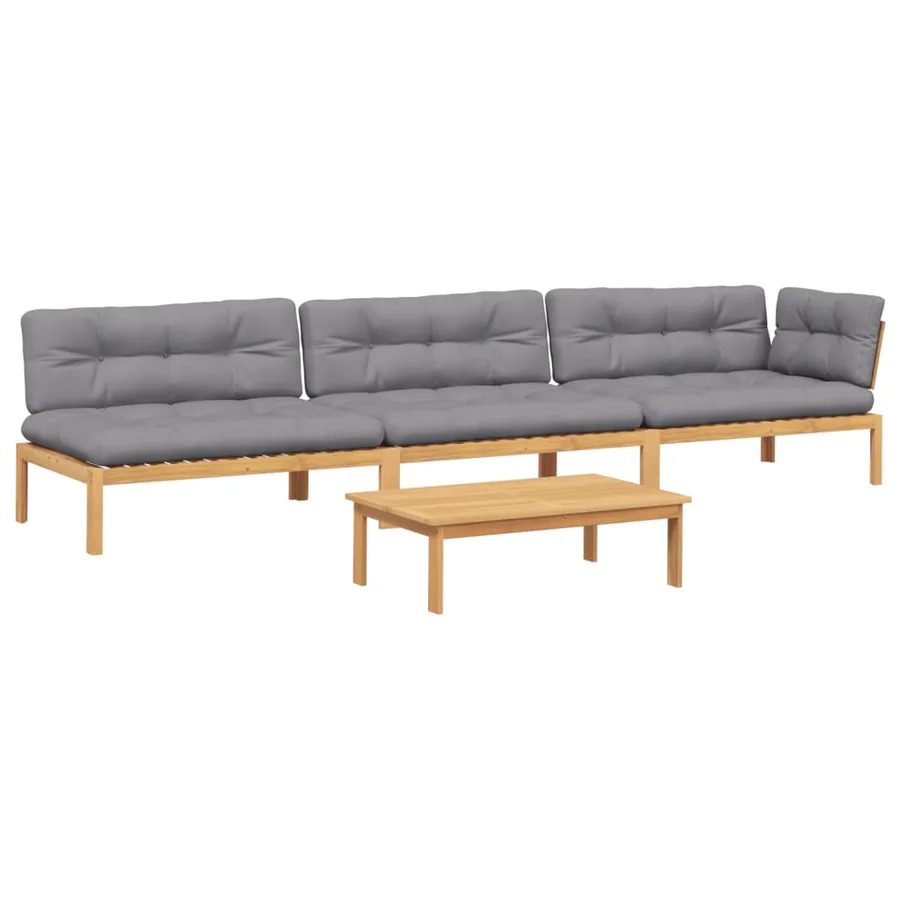Salon palette de jardin avec coussins 4pcs bois d'acacia massif - 2