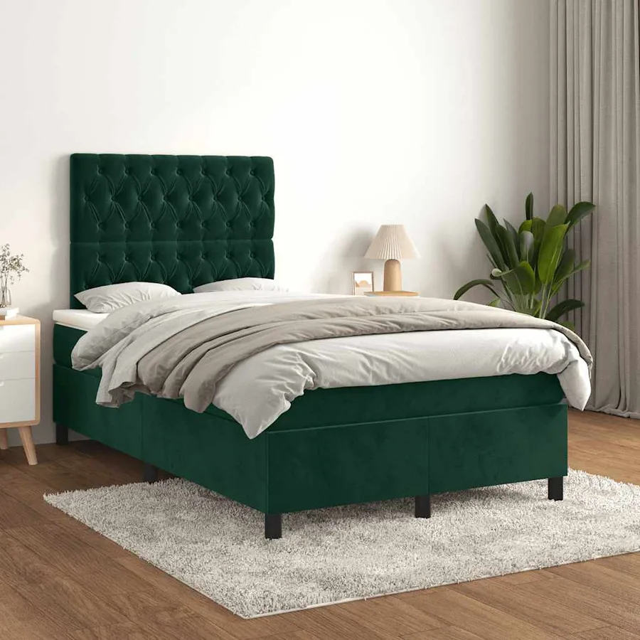 Sommier à lattes de lit avec matelas vert foncé 120x190 cm - 3