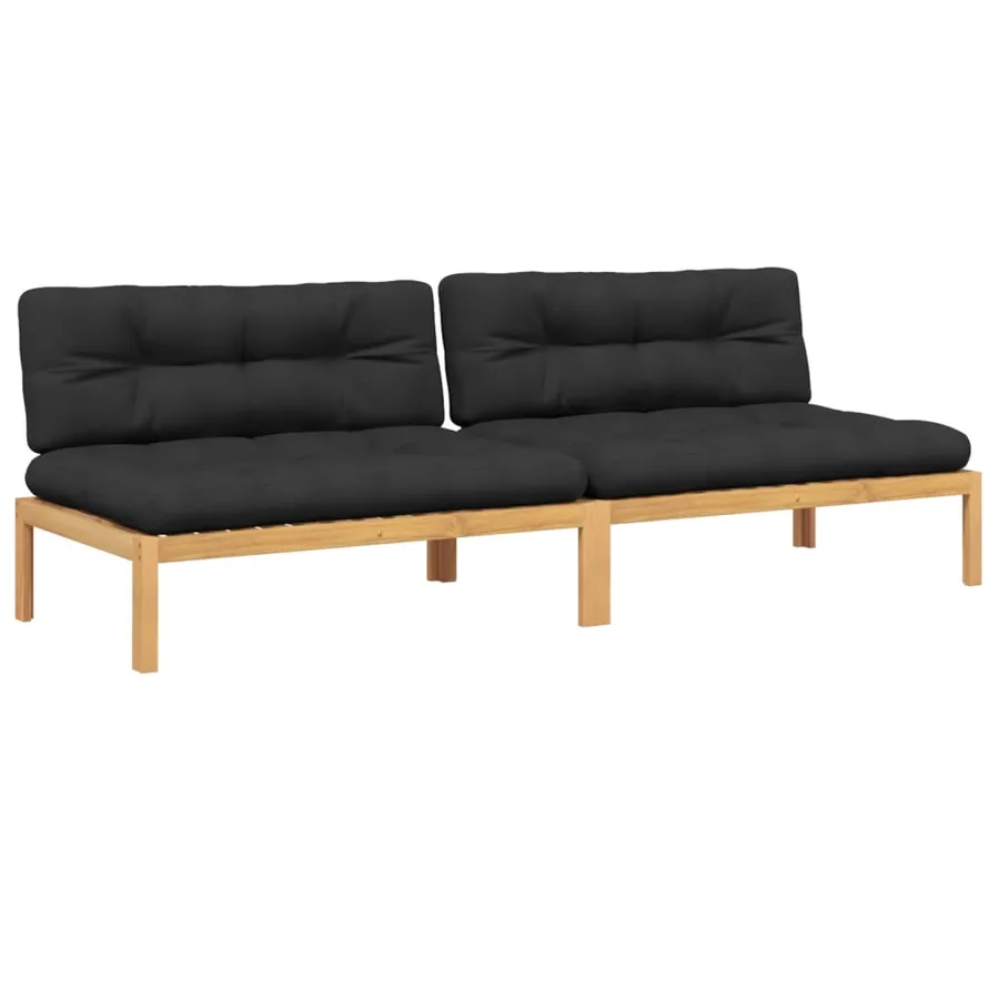 Canapés centraux palette de jardin 2pcs et coussins bois acacia - 2