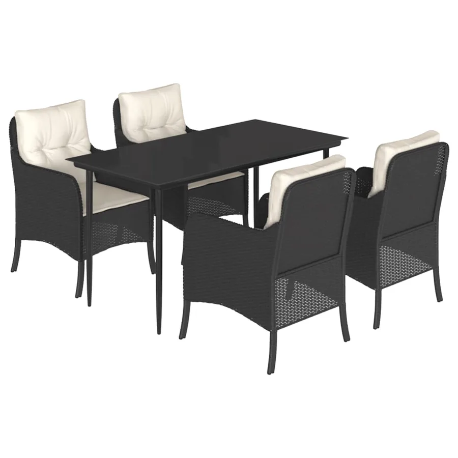 Ensemble à manger de jardin coussins 5pcs Noir Résine tressée - 2