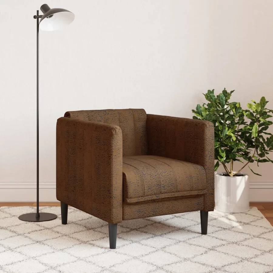 Fauteuil marron similicuir daim - 3