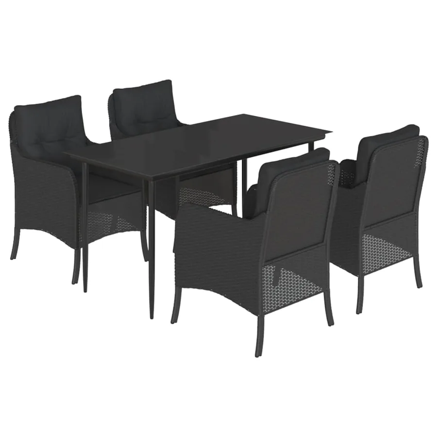 Ensemble à manger de jardin coussins 5pcs Noir Résine tressée - 2