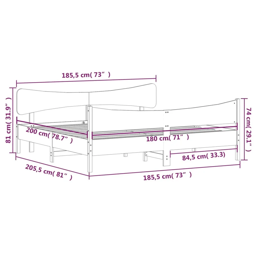 Cadre de lit sans matelas blanc 180x200 cm bois massif de pin - 9