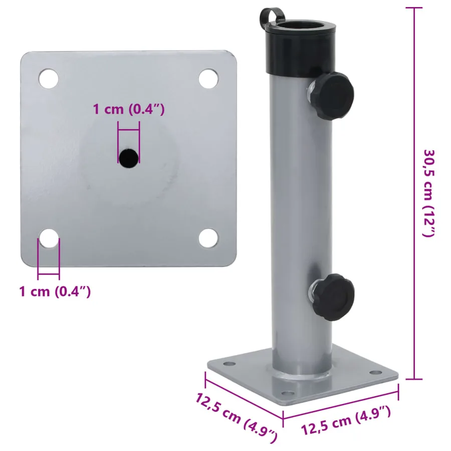 Base de parasol pour mât Ø38/48 mm argenté acier - 7