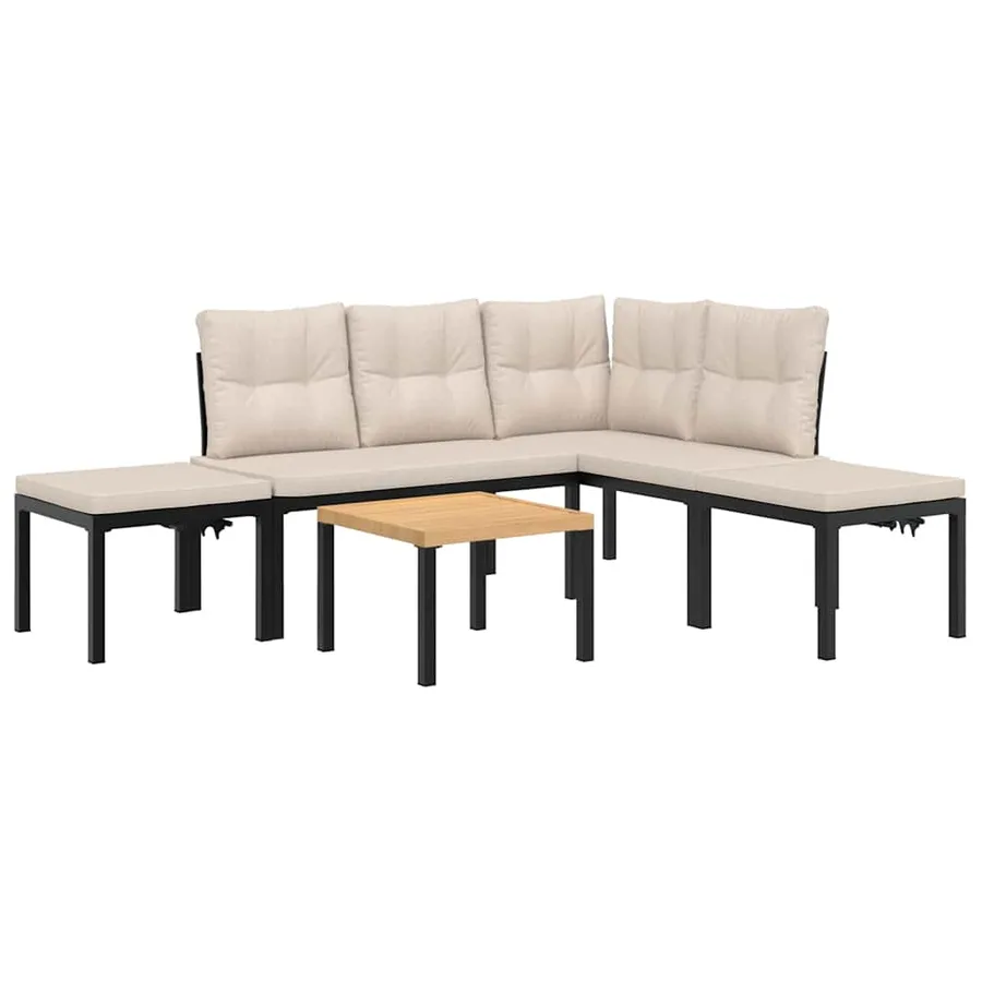Salon de jardin avec coussins 5 pcs noir acier enduit de poudre - 2