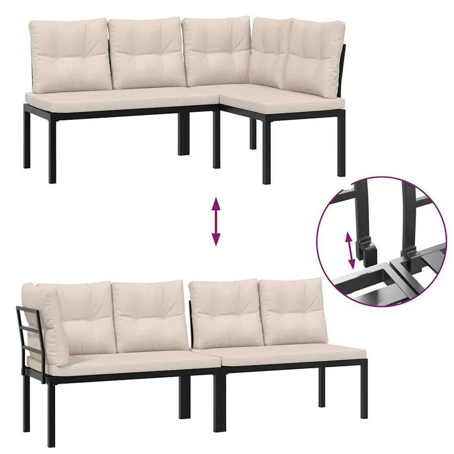Salon de jardin avec coussins 5 pcs noir acier enduit de poudre - 6