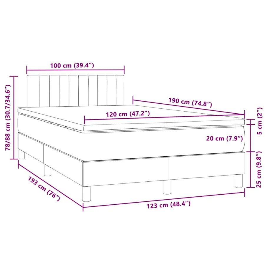 Sommier à lattes de lit avec matelas LED gris foncé 120x190 cm - 11