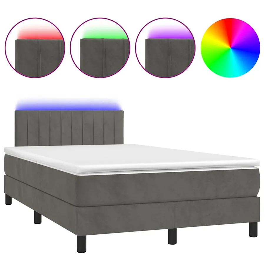 Sommier à lattes de lit avec matelas LED gris foncé 120x190 cm - 2