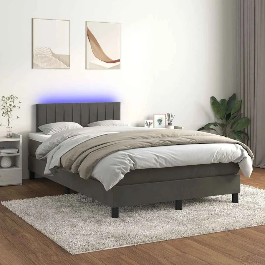 Sommier à lattes de lit avec matelas LED gris foncé 120x190 cm - 5