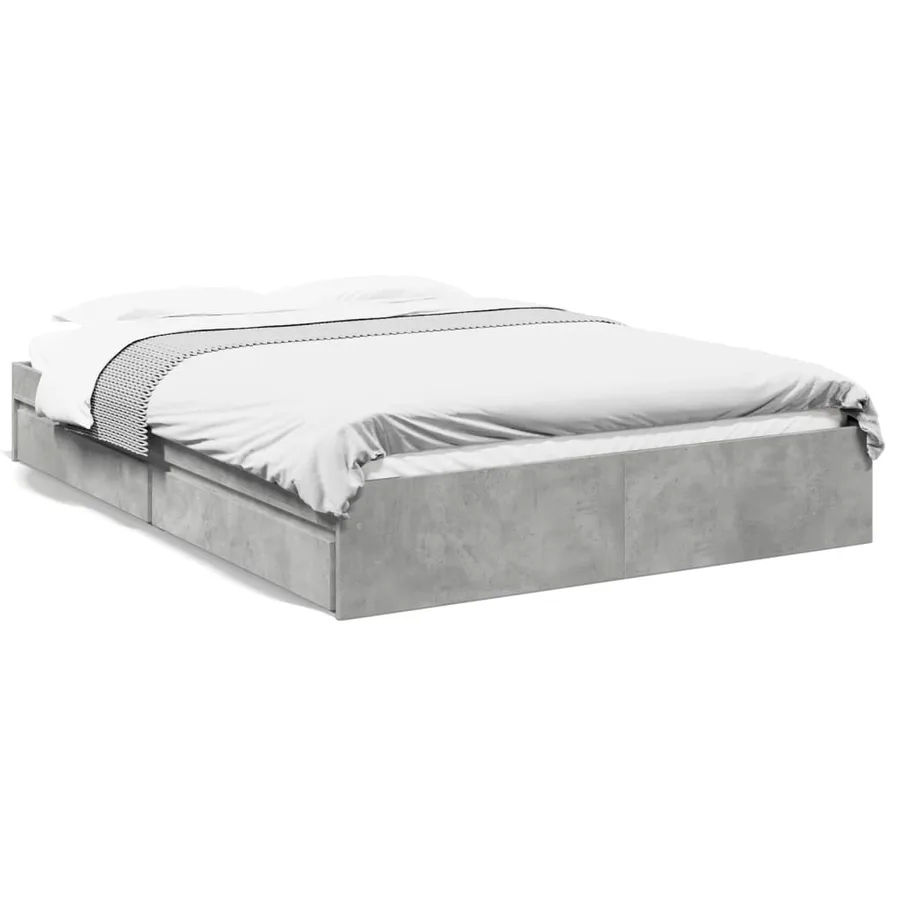Cadre de lit avec tiroirs sans matelas gris béton 150x200 cm - 2