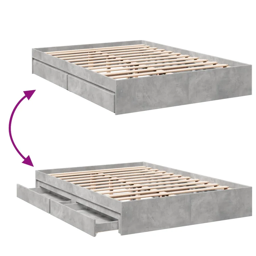 Cadre de lit avec tiroirs sans matelas gris béton 150x200 cm - 7