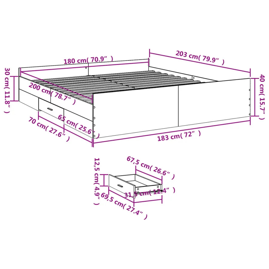 Cadre de lit avec tiroirs sans matelas blanc 180x200 cm - 11