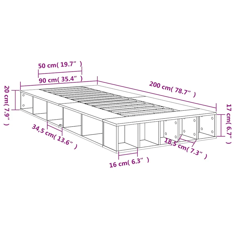 Cadre de lit sans matelas sonoma gris 90x200 cm - 10
