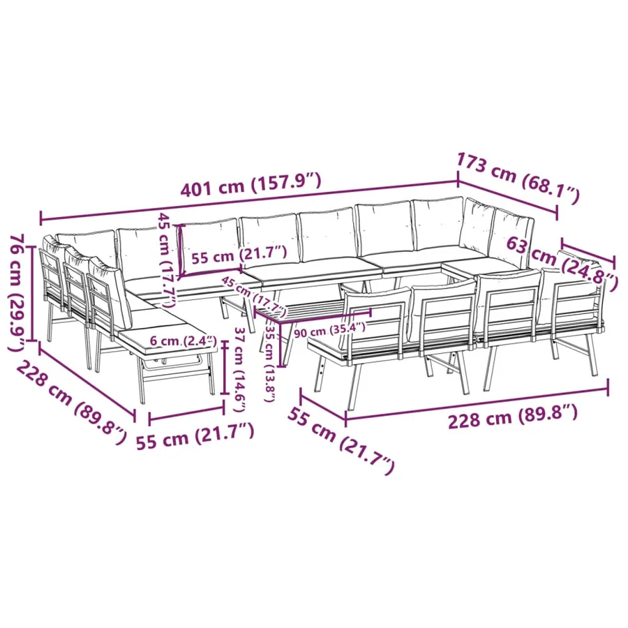 Ensemble de bancs de jardin avec coussins 9 pcs noir - 11