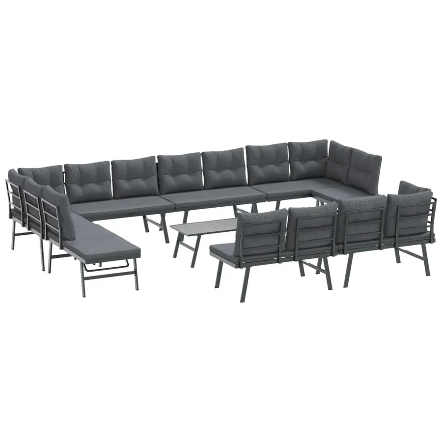 Ensemble de bancs de jardin avec coussins 9 pcs noir - 2