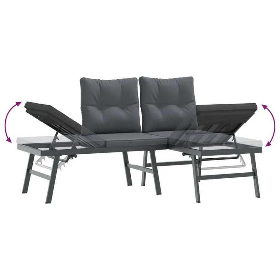 Ensemble de bancs de jardin avec coussins 9 pcs noir - 7