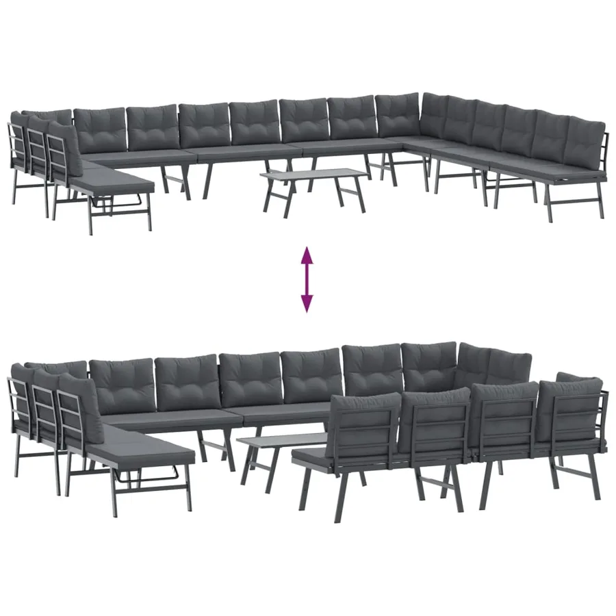 Ensemble de bancs de jardin avec coussins 9 pcs noir - 8