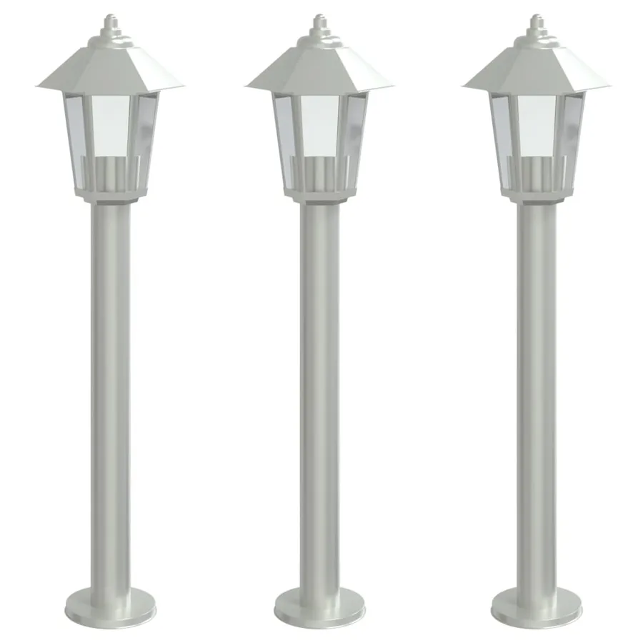 Lampadaires d'extérieur 3 pcs argenté 80 cm acier inoxydable - 2