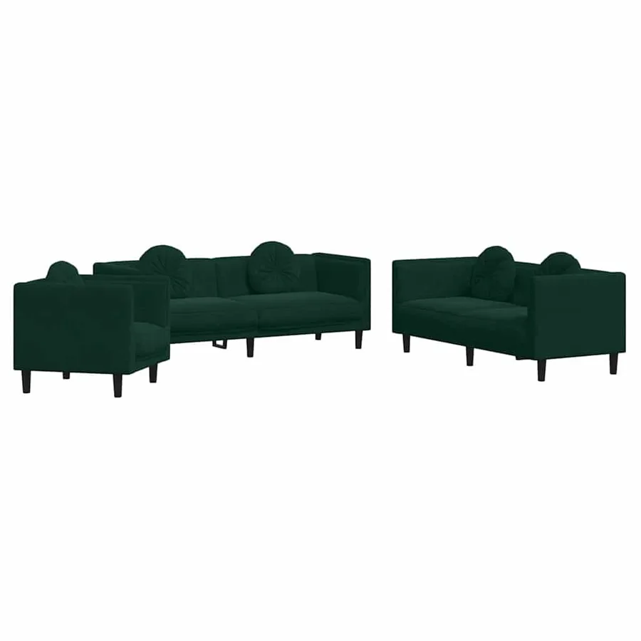 Ensemble de canapés 3 pcs avec coussins vert foncé velours - 2