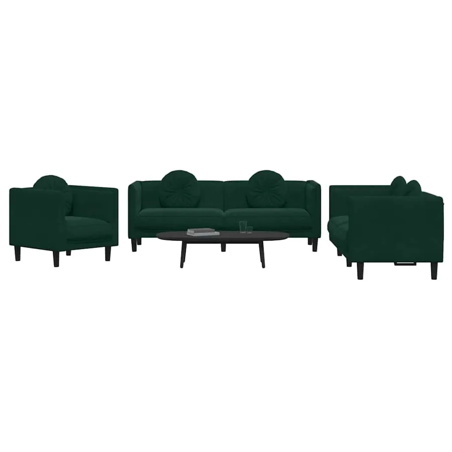 Ensemble de canapés 3 pcs avec coussins vert foncé velours - 3