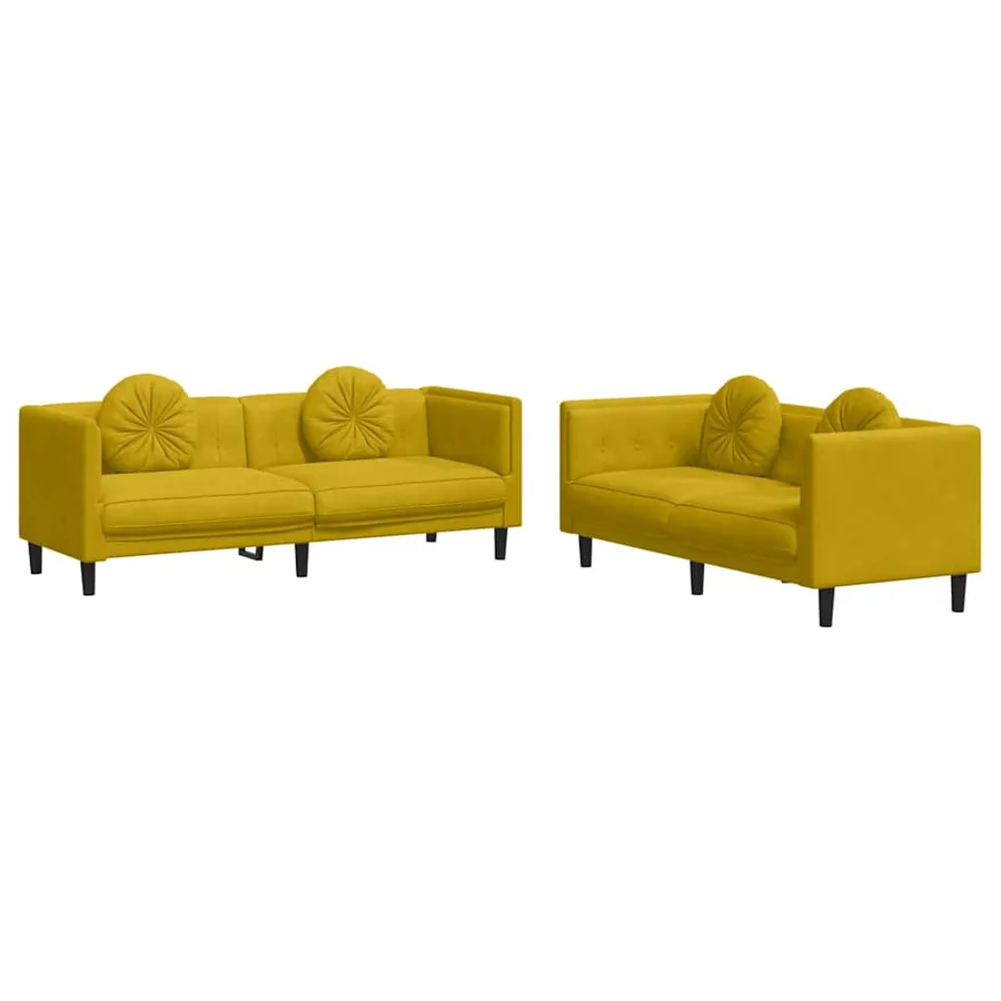 Ensemble de canapés 2 pcs avec coussins jaune velours - 2