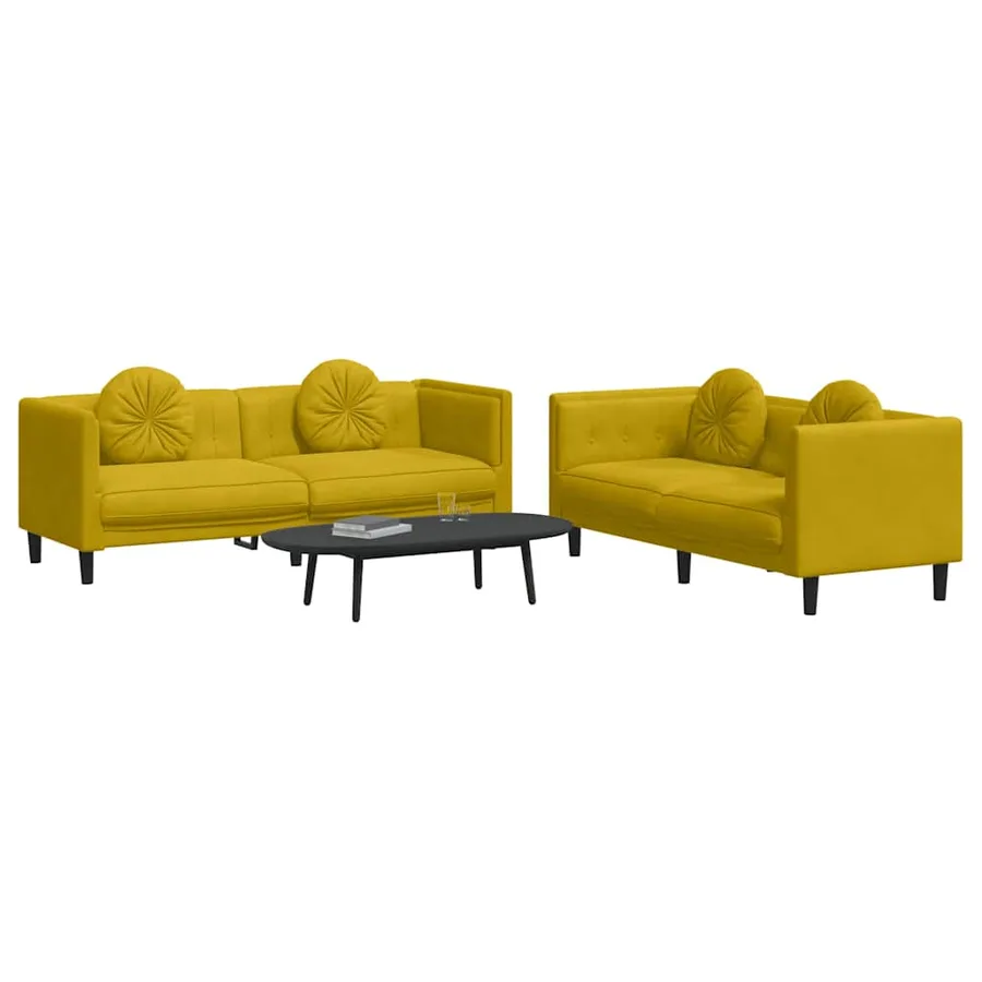 Ensemble de canapés 2 pcs avec coussins jaune velours - 3
