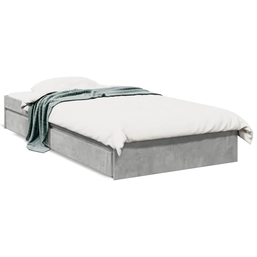 Cadre de lit avec tiroirs sans matelas gris béton 90x190 cm - 2