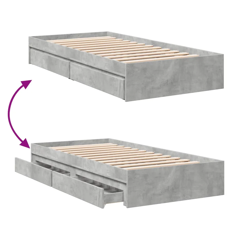 Cadre de lit avec tiroirs sans matelas gris béton 90x190 cm - 7