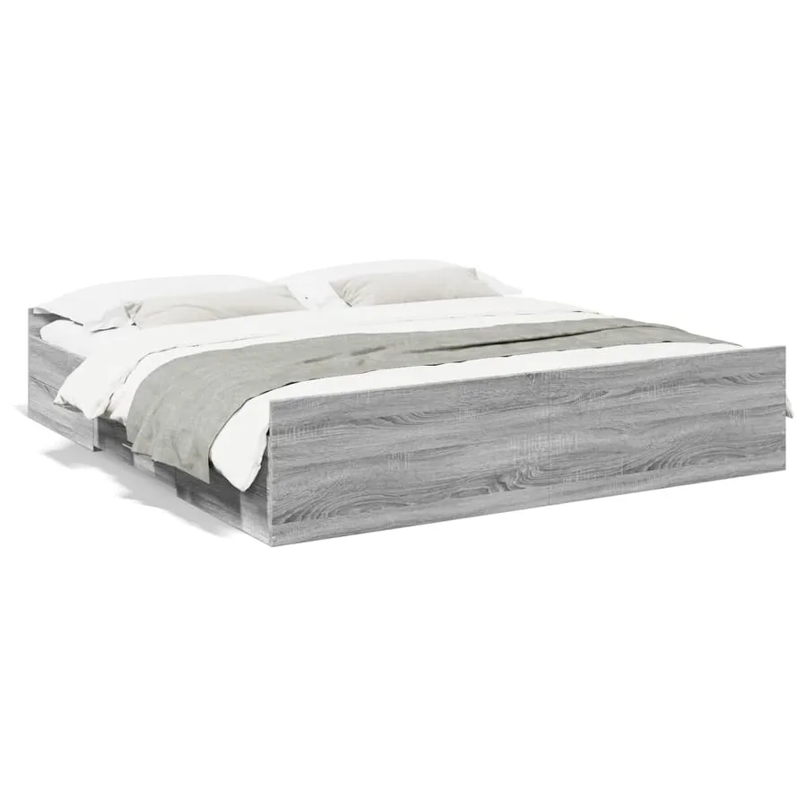Cadre de lit avec tiroirs sans matelas sonoma gris 200x200 cm - 2