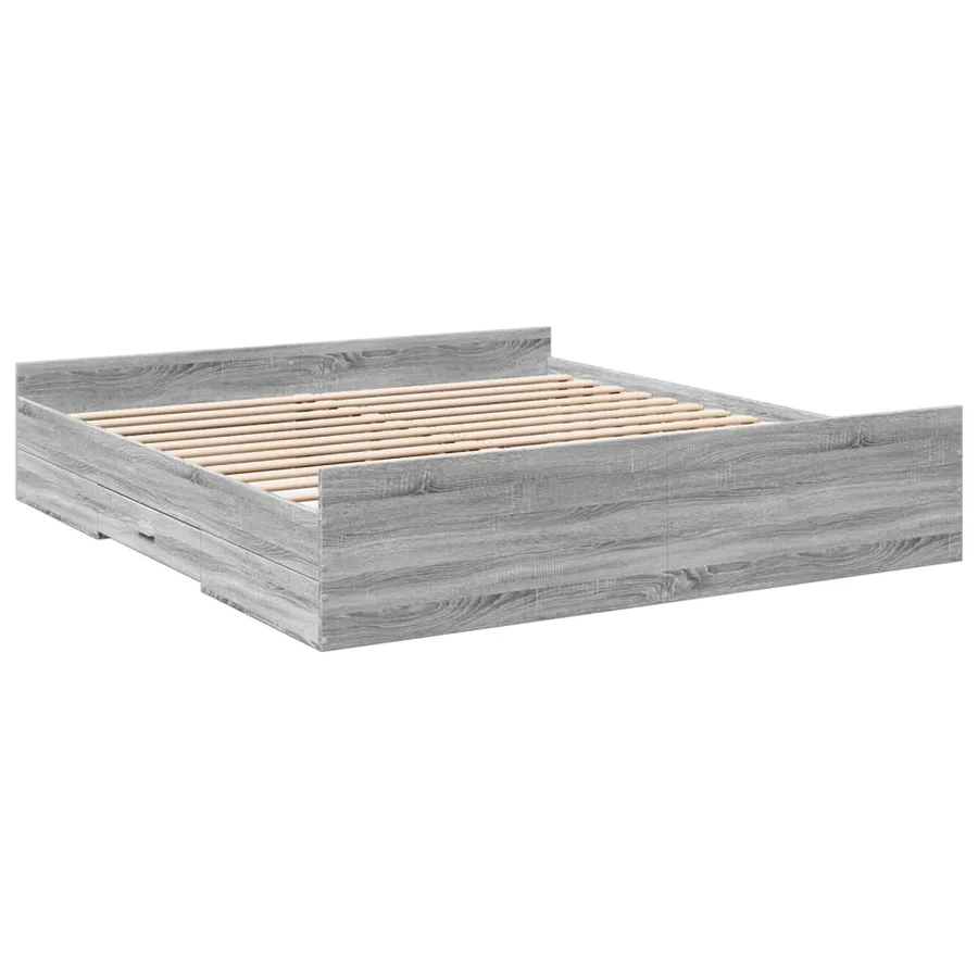 Cadre de lit avec tiroirs sans matelas sonoma gris 200x200 cm - 6