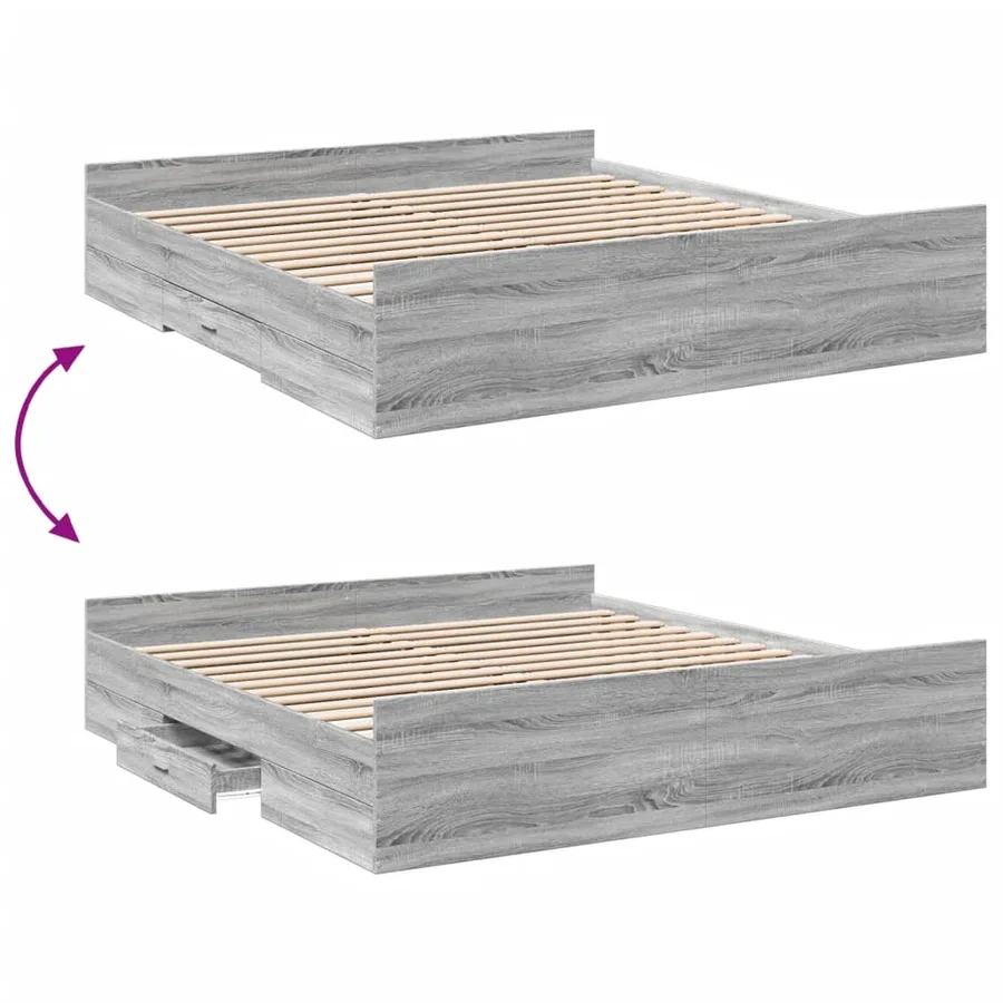 Cadre de lit avec tiroirs sans matelas sonoma gris 200x200 cm - 7
