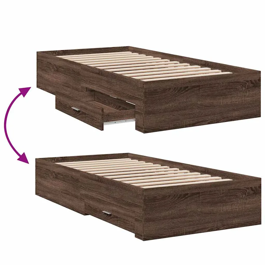 Cadre de lit avec tiroirs sans matelas chêne marron 75x190 cm - 7