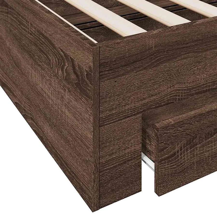 Cadre de lit avec tiroirs sans matelas chêne marron 75x190 cm - 8