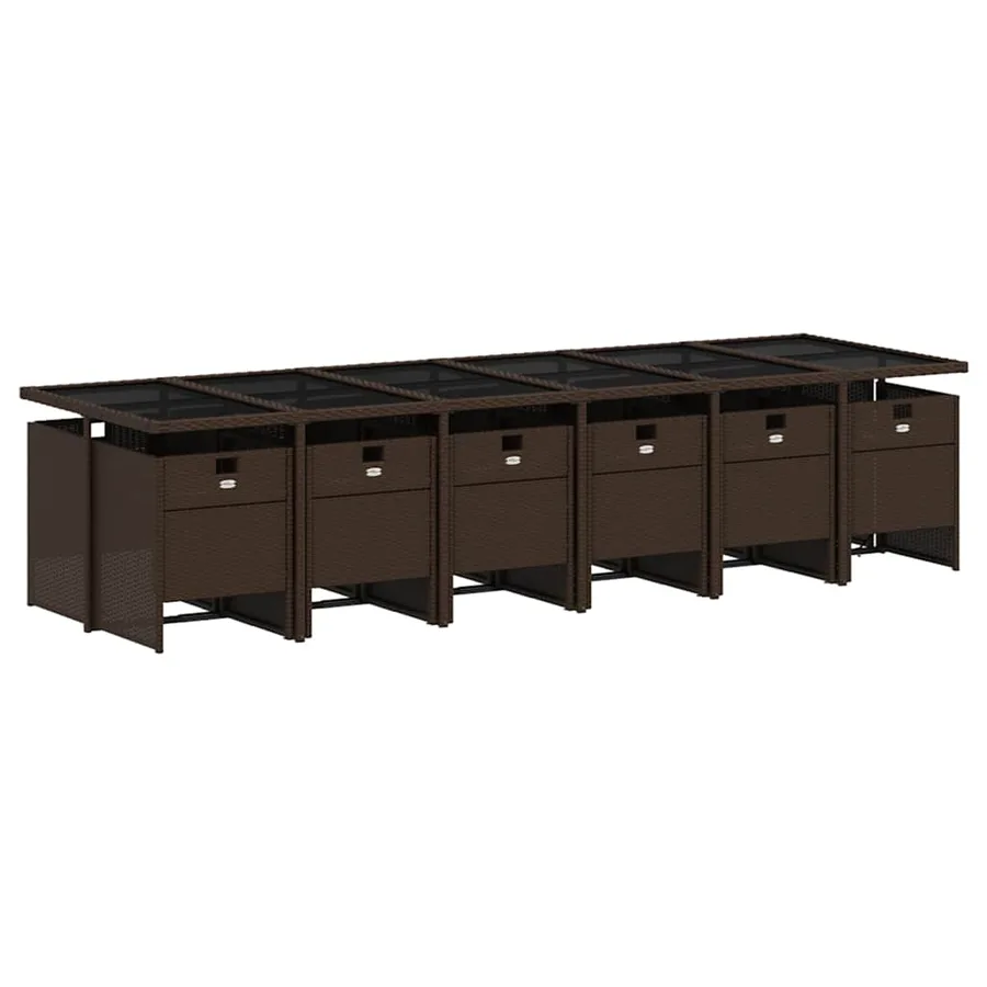 Ensemble à manger de jardin avec coussins 13 pcs marron rotin - 3