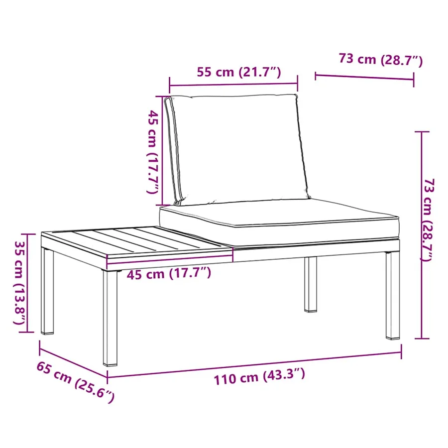 Banc de jardin avec coussins noir aluminium - 7