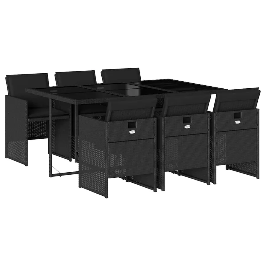 Ensemble à manger de jardin coussins 7pcs Noir Résine tressée - 2