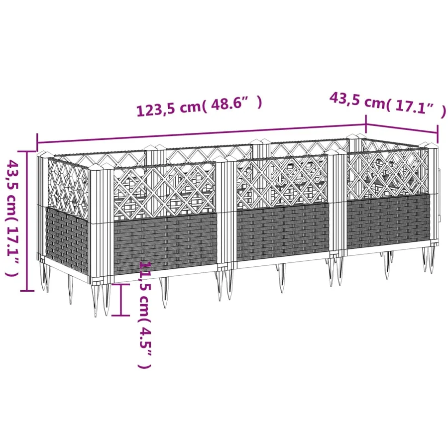 Jardinière avec piquets marron 123,5x43,5x43,5 cm PP - 8