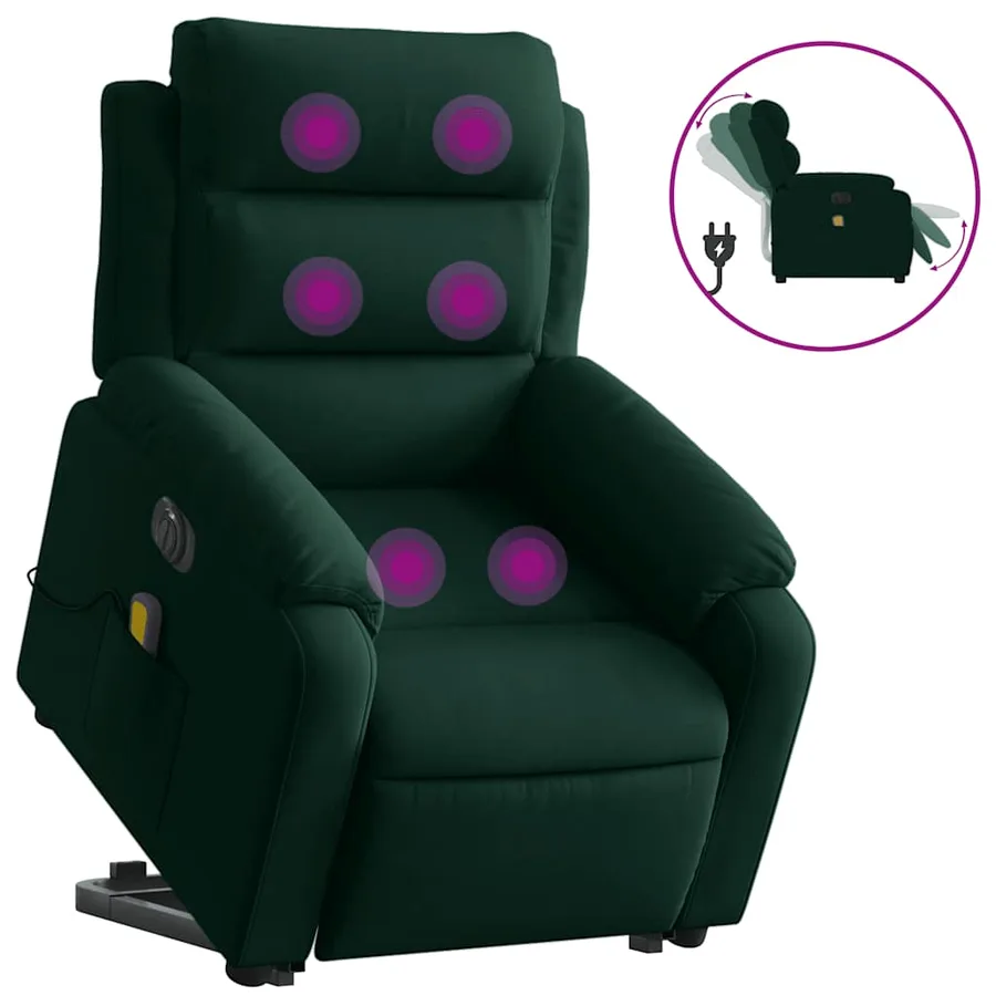 Fauteuil inclinable de massage électrique vert foncé velours - 2