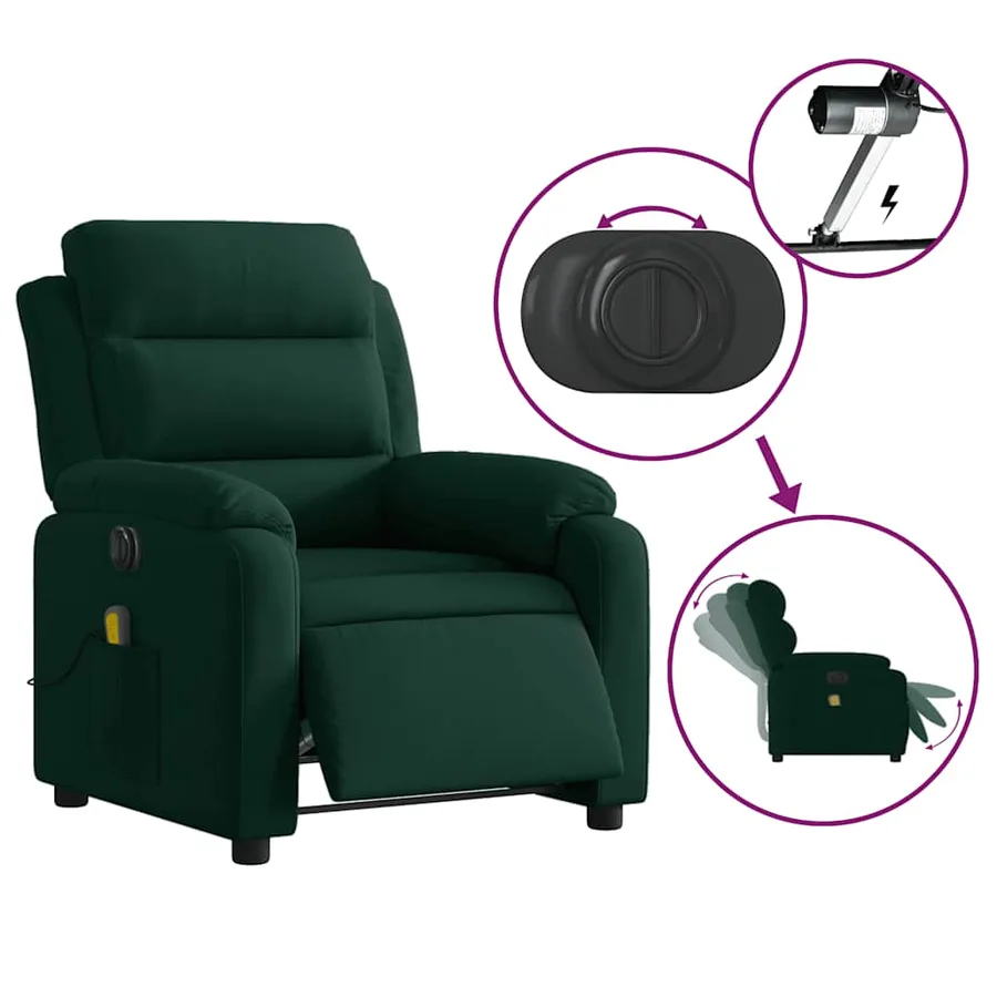 Fauteuil inclinable de massage électrique vert foncé velours - 6