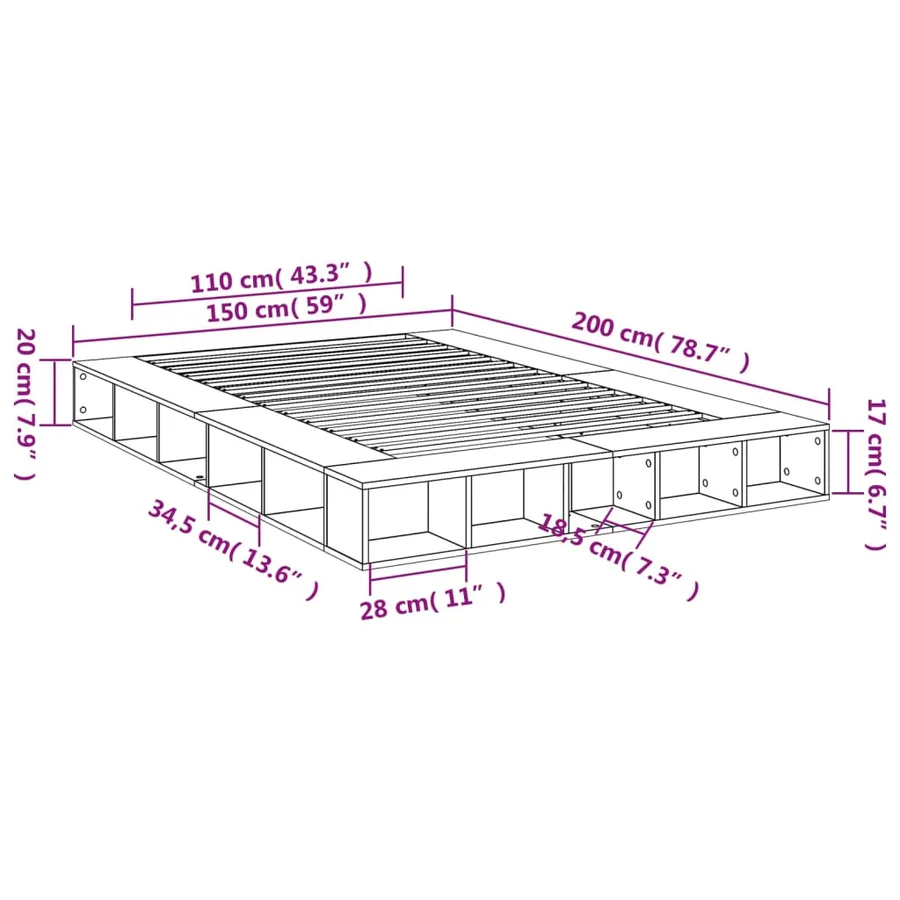 Cadre de lit sans matelas sonoma gris 150x200 cm - 10