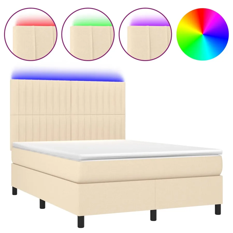 Sommier à lattes de lit et matelas et LED Crème 140x190cm Tissu - 2