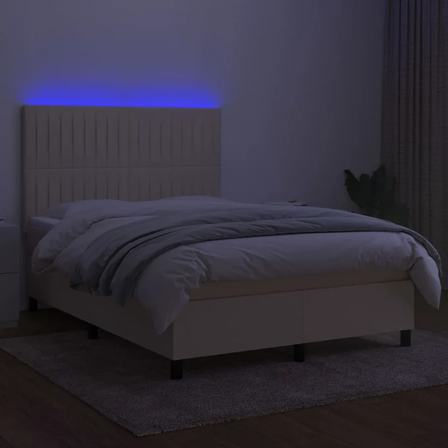 Sommier à lattes de lit et matelas et LED Crème 140x190cm Tissu - 4