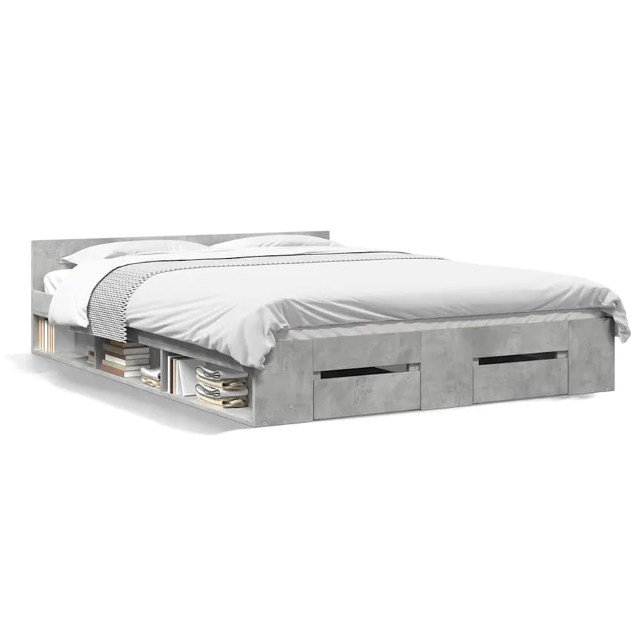 Cadre de lit avec tiroirs sans matelas gris béton 160x200 cm - 2